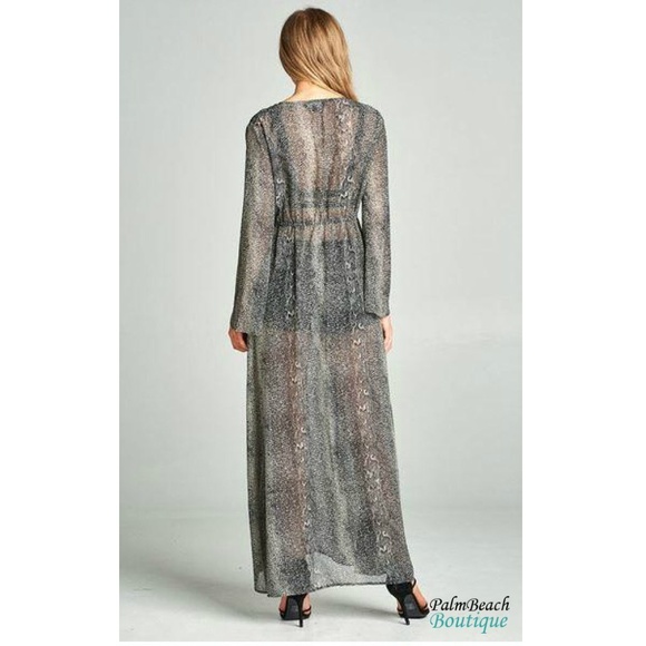 Gray Sparkle Snake Print Tie Maxi Dress - Picture 4 of 5